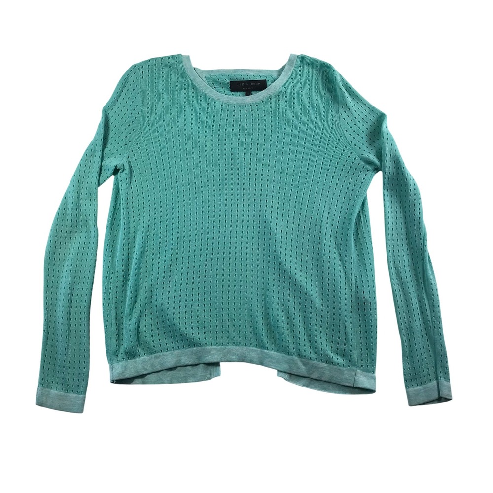 Rag & Bone Turquoise Cotton Pointelle Knit Crossover Back Sweater XS
